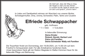 Traueranzeige von Elfriede Schwappacher von Frankenpost