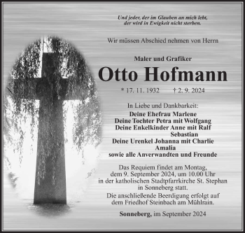 Traueranzeige von Otto Hofmann von Südthüringer Presse