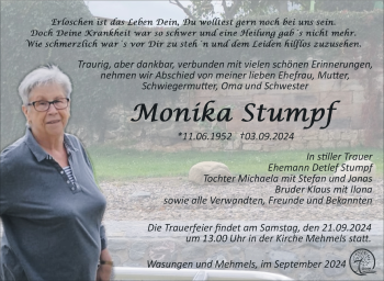 Traueranzeige von Monika Stumpf von Südthüringer Presse