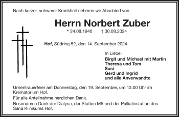 Traueranzeige von Norbert Zuber von Frankenpost