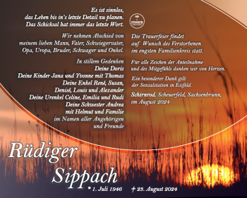 Traueranzeige von Rüdiger Sippach von Südthüringer Presse