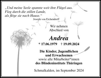 Traueranzeige von Andrea Höreth von Südthüringer Presse