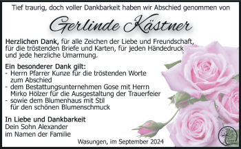 Traueranzeige von Gerlinde Kästner von Südthüringer Presse