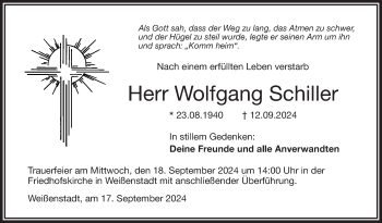 Traueranzeige von Wolfgang Schiller von Frankenpost