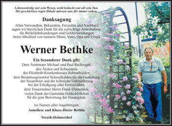Traueranzeige von Werner Bethke von Südthüringer Presse