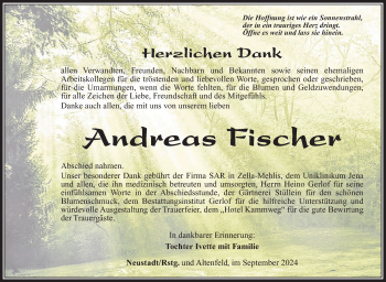 Traueranzeige von Andreas Fischer von Südthüringer Presse