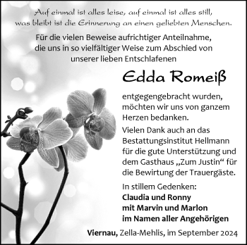 Traueranzeige von Edda Romeiß von Südthüringer Presse