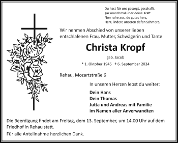 Traueranzeige von Christa Kropf von Frankenpost