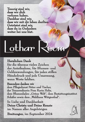 Traueranzeige von Lothar Reum von Südthüringer Presse