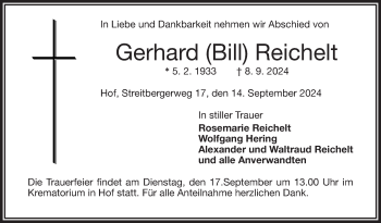 Traueranzeige von Gerhard Reichelt von Frankenpost