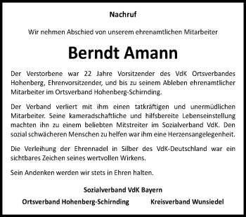 Traueranzeige von Berndt Amann von Frankenpost