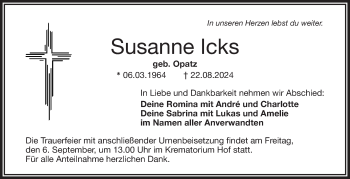 Traueranzeige von Susanne Icks von Frankenpost