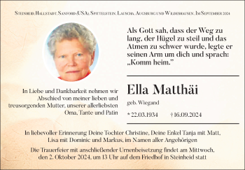 Traueranzeige von Ella Matthäi von Südthüringer Presse