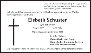 Traueranzeige von Elsbeth Schuster von Frankenpost