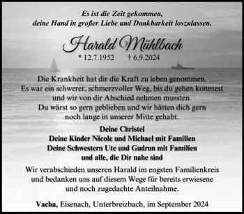 Traueranzeige von Harald Mühlbach von Südthüringer Presse
