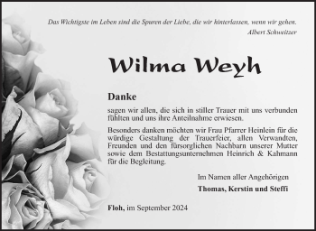 Traueranzeige von Wilma Weyh von Südthüringer Presse