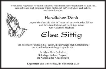 Traueranzeige von Else Sittig von Südthüringer Presse