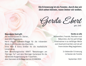 Traueranzeige von Gerda Ebert von Südthüringer Presse