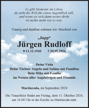 Traueranzeige von Jürgen Rudloff von Südthüringer Presse