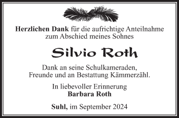 Traueranzeige von Silvio Roth von Südthüringer Presse