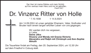 Traueranzeige von Vinzenz Ritter von Holle von Neue Presse Coburg