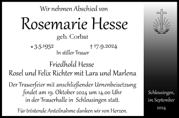 Traueranzeige von Rosemarie Hesse von Südthüringer Presse