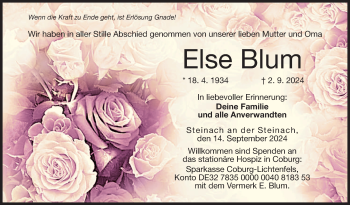 Traueranzeige von Else Blum von Neue Presse Coburg