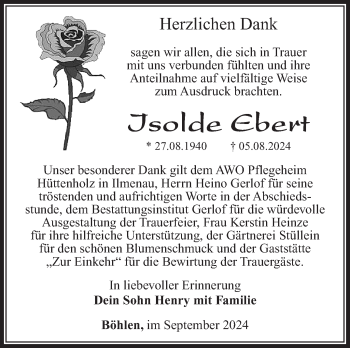 Traueranzeige von Isolde Ebert von Südthüringer Presse