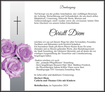 Traueranzeige von Christl Diem von Südthüringer Presse