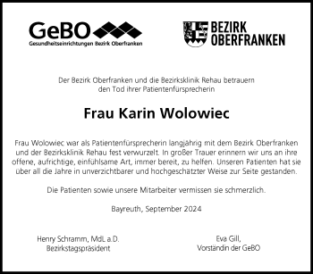 Traueranzeige von Karin Wolowiec von Frankenpost