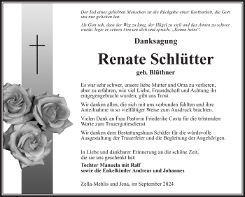 Traueranzeige von Renate Schlütter von Südthüringer Presse