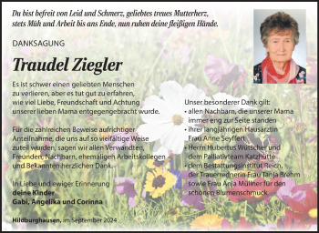 Traueranzeige von Traudel Ziegler von Südthüringer Presse