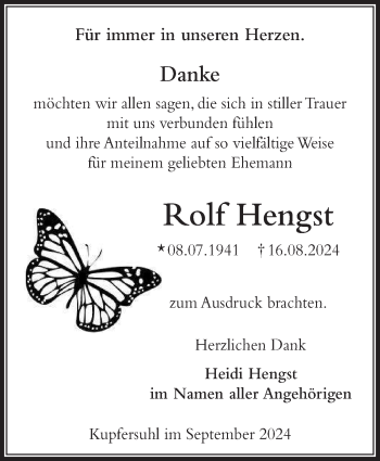 Traueranzeige von Rolf Hengst von Südthüringer Presse