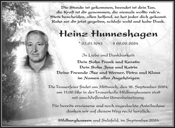 Traueranzeige von Heinz Hunneshagen von Südthüringer Presse