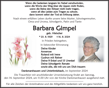 Traueranzeige von Barbara Gimpel von Südthüringer Presse