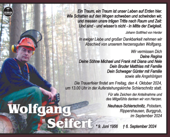 Traueranzeige von Wolfgang Seifert von Südthüringer Presse