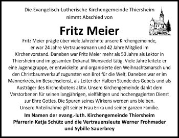 Traueranzeige von Fritz Meier von Frankenpost