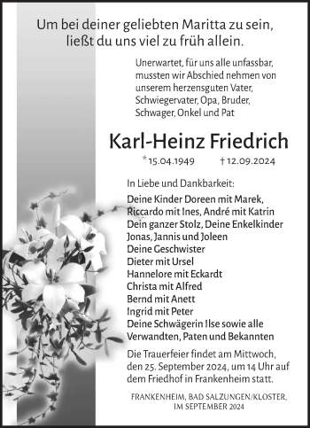 Traueranzeige von Karl-Heinz Friedrich von Südthüringer Presse
