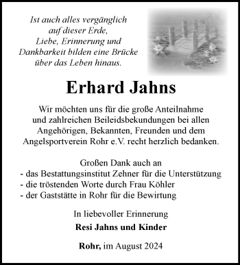 Traueranzeige von Erhard Jahns von Südthüringer Presse