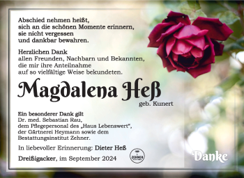 Traueranzeige von Magdalena Heß von Südthüringer Presse