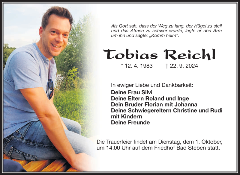  Traueranzeige für Tobias Reichl vom 28.09.2024 aus Frankenpost