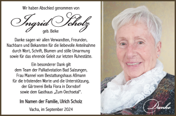 Traueranzeige von Ingrid Scholz von Südthüringer Presse