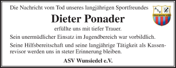 Traueranzeige von Dieter Ponader von Frankenpost
