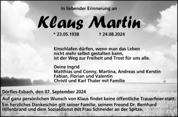 Traueranzeige von Klaus Martin von Neue Presse Coburg