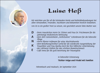 Traueranzeige von Luise Heß von Südthüringer Presse