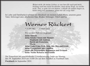 Traueranzeige von Werner Rückert von Südthüringer Presse