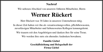 Traueranzeige von Werner Rückert von Südthüringer Presse