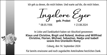 Traueranzeige von Ingelore Eyer von Neue Presse Coburg
