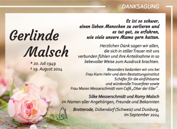 Traueranzeige von Gerlinde Malsch von Südthüringer Presse