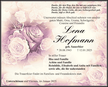 Traueranzeige von Lena Hofmann von Südthüringer Presse